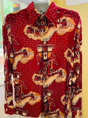 Vintage 70s Career Club Focus Novelty Print Disco Shirt Dagger Collar XL